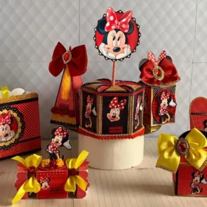 Kit profissional Minnie Vermelha com arquivo de corte Studio e PDF. Decoração, topper e topo de bolo.