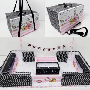 Decoração Floral Versátil em Arquivo de Corte Caixa Cenario Studio e PDF. Ideal para festas de aniversário. Inclui moldes de topo de bolo e topper temático.