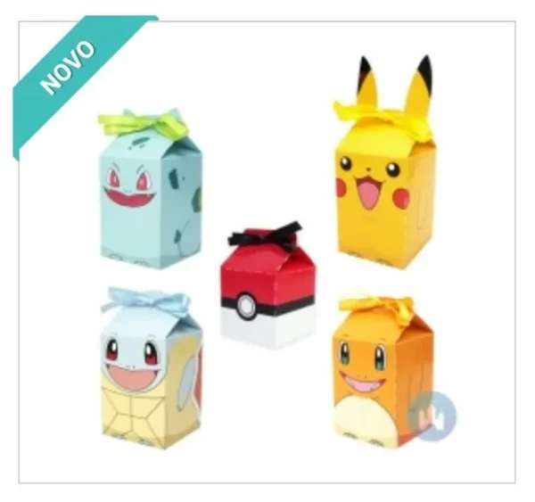 Kit Arquivo de Corte Caixinhas Pokémon (Studio e PDF). Essencial para decoração e lembrancinhas de festas de aniversário com este tema. Inclui moldes para caixinhas e mini topper.