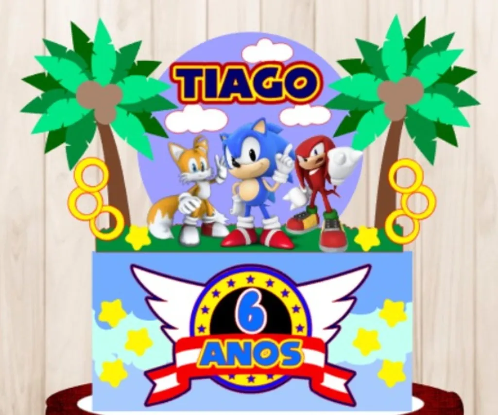 Arquivo topper de bolo Sonic minimalista.