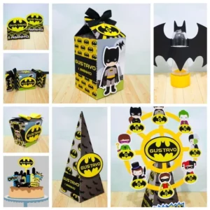 Decoração Batman DIY com Arquivo de Corte Silhouette Studio. Kit para festas de aniversário com foco na praticidade. Inclui moldes de topo de bolo e topper.