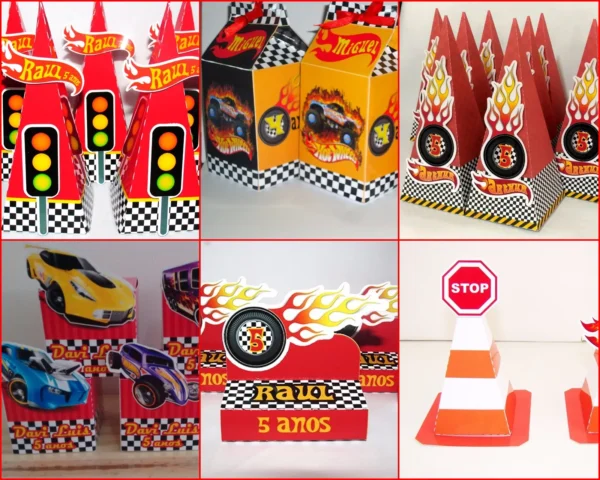 Arquivo de Corte Silhouette Hot Wheels Studio. Essencial para decoração de festas de aniversário com este tema de carros. Inclui moldes de topo de bolo e topper.