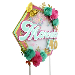 Imagem de Topo de Bolo Floral em Arquivo de Corte Studio. Ideal para decoração e topper de festas de aniversário com temas delicados.