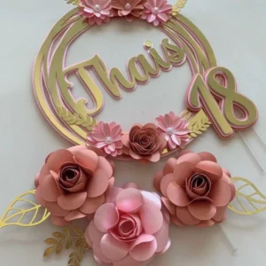 Imagem de Topo de Bolo Flores em formato Arquivo de Corte digital. Ideal para decoração e topper de festas de aniversário com temas florais.