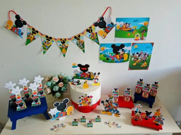 Centro de mesa e lembrança Turma do Mickey. Arquivo de corte Studio e PDF para festas. Inclui topper e topo de bolo.