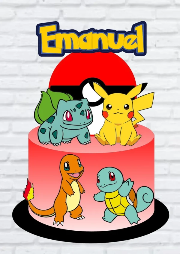 Imagem de Decoração Topper Pokémon para aniversário. Arquivo de Corte Studio essencial para festas com este tema. Perfeito para o topo de bolo.