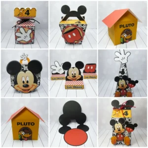 Arquivo de corte Studio para mesa de aniversário Mickey. Inclui moldes de decoração, topper e topo de bolo.