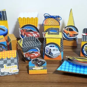Decoração Hot Wheels Simples para Temas minimalistas. Arquivo de Corte Studio e PDF com moldes de topo de bolo e topper essenciais.