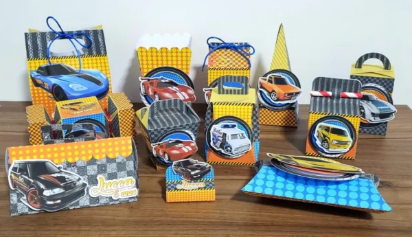Decoração Hot Wheels Simples para Temas minimalistas. Arquivo de Corte Studio e PDF com moldes de topo de bolo e topper essenciais.