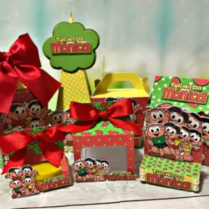 Kit Decoração Turma da Mônica (Studio e PDF). Arquivo de Corte digital essencial para festas de aniversário com este tema clássico. Inclui moldes de topo de bolo e topper.