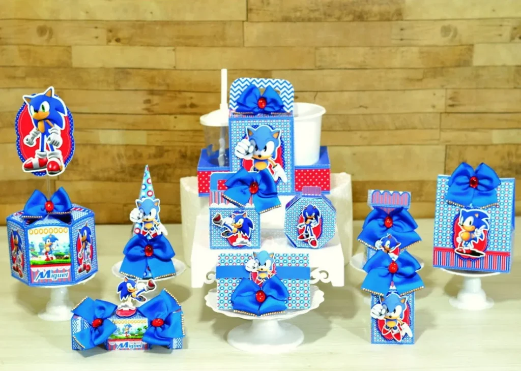 Decoração de parede e mesa tema Sonic.