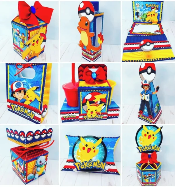 Enfeites de Festa Pokémon (DIY). Arquivo de Corte Studio e PDF para festas e aniversário. Inclui moldes de topo de bolo e topper.