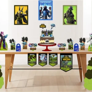 Kit para Festa Aniversário Fortnite (Studio/PDF). Arquivo de Corte essencial para a decoração com este tema. Inclui moldes de topo de bolo e topper.