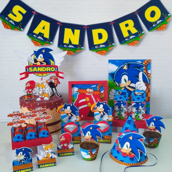 Kit completo de decoração para festas do Sonic em Studio e PDF.