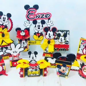 Decoração Mickey Simples para mesversário. Arquivo de corte Studio e PDF para festas. Inclui topper e topo de bolo.