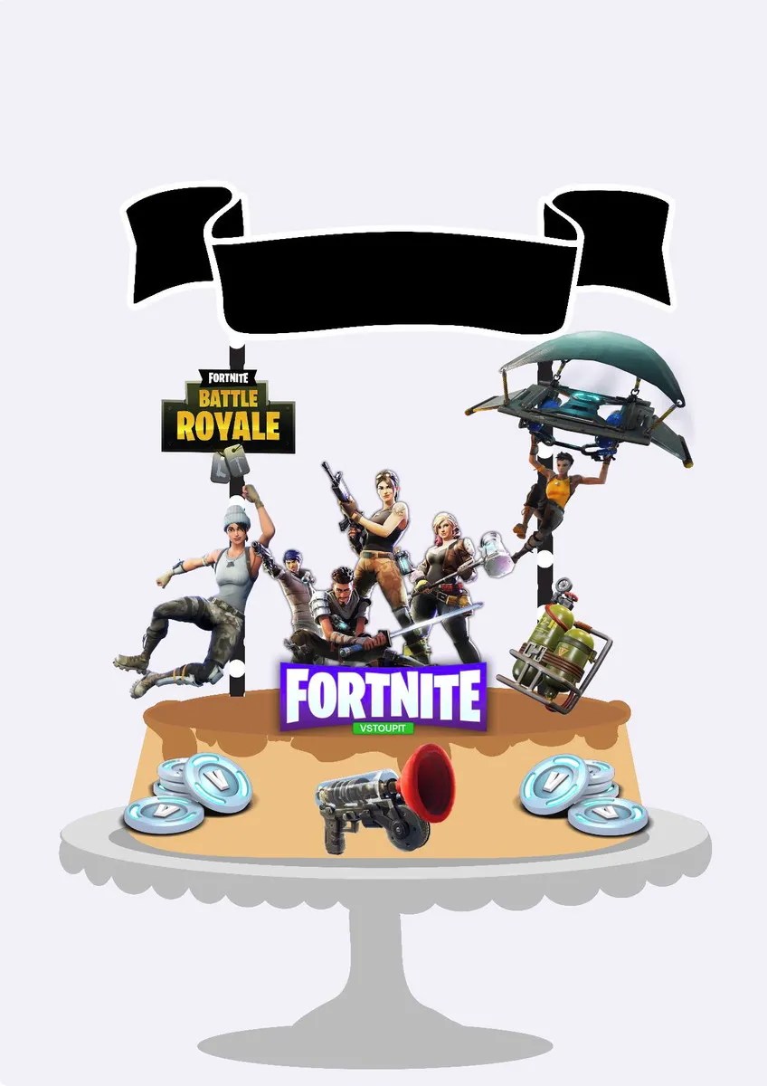 Kit Festa Topper de Bolo Fortnite. Arquivo de Corte Studio essencial para a decoração de festas de aniversário com este tema. Perfeito para o topo de bolo.