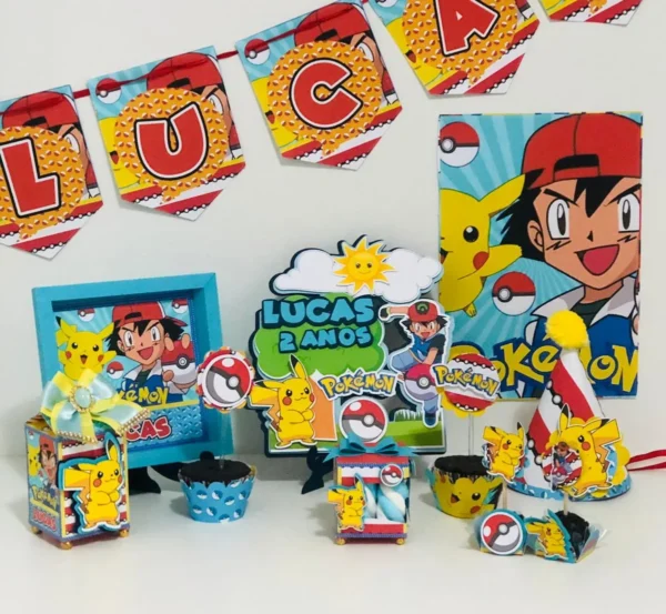 Festa Infantil Temática Pokémon. Arquivo de Corte Studio e PDF para aniversário. O tema preferido com moldes de topo de bolo e topper.