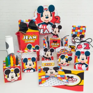 Decoração luxo para festas de aniversário Mickey. Arquivo de corte Studio e PDF. Inclui topper e topo de bolo.