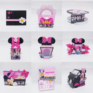 Moldes de mesa de decoração Minnie para aniversário. Arquivo de corte Studio e PDF para topper.