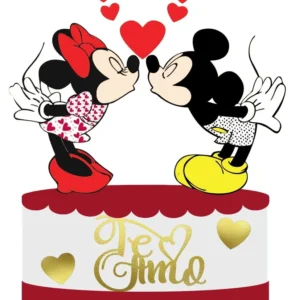 Topo de Bolo Namorados Mickey e Minnie em Arquivo de Corte Studio. Ideal para decoração de festas românticas e aniversário de casal. Inclui topper de bolo.