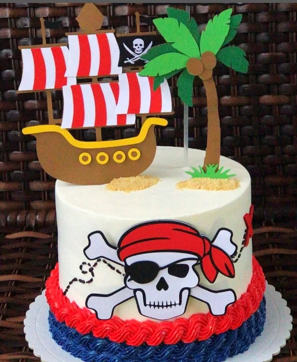 Topo de Bolo Pirata para Imprimir. Arquivo de Corte Studio essencial para decoração de festas de aniversário com este tema. Pronto para corte e montagem como topper de bolo.