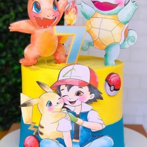 Imagem de Topo de Bolo Pokémon pronto para Imprimir. Arquivo Studio essencial para decoração de festas de aniversário com este tema. Use como topper de bolo.