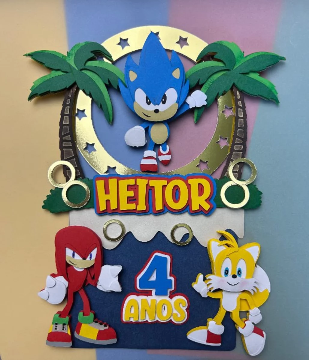 Topper de bolo Sonic para editar no Silhouette Studio. Decoração, temas e festas.