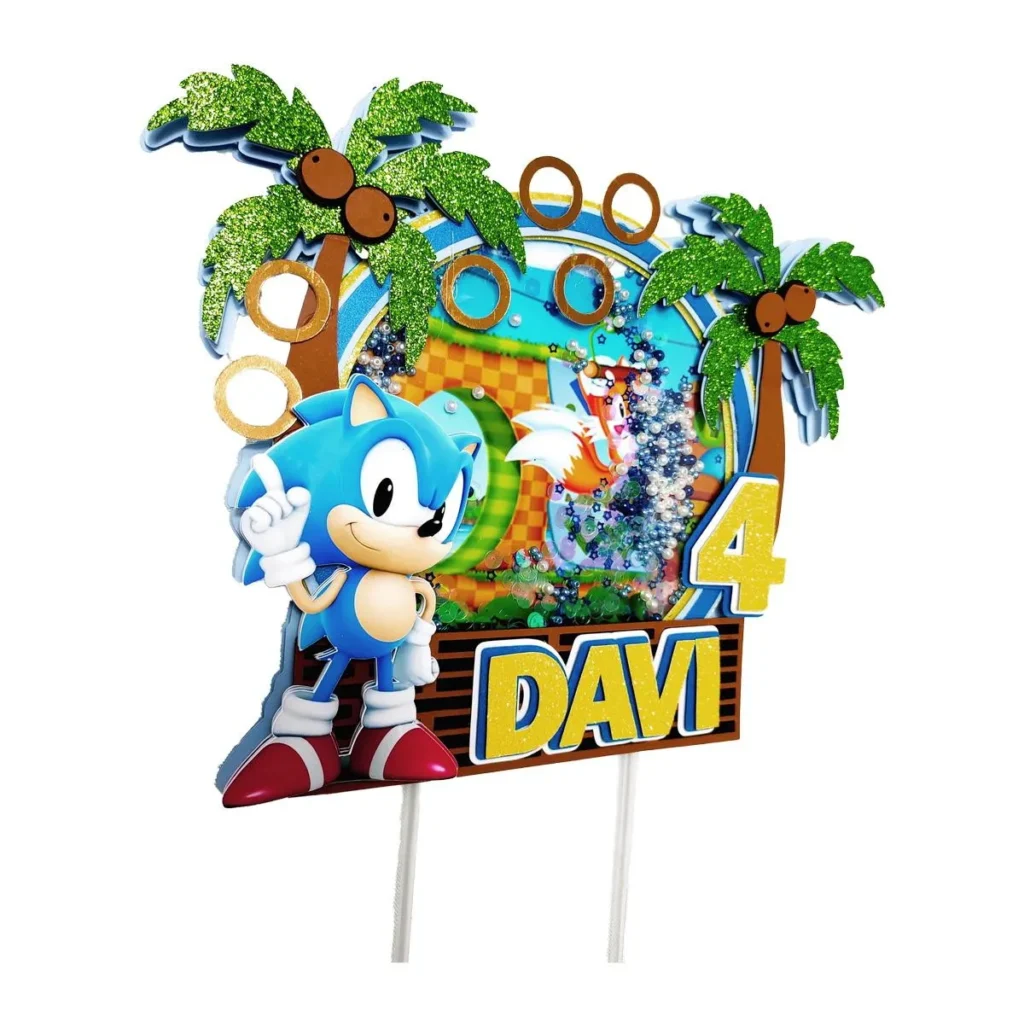 Topo de bolo Sonic print and cut.