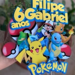 Imagem de Topo de Bolo Tema Pokémon. Arquivo de Corte Studio essencial para decoração de festas de aniversário com este tema. Use como topper de bolo.