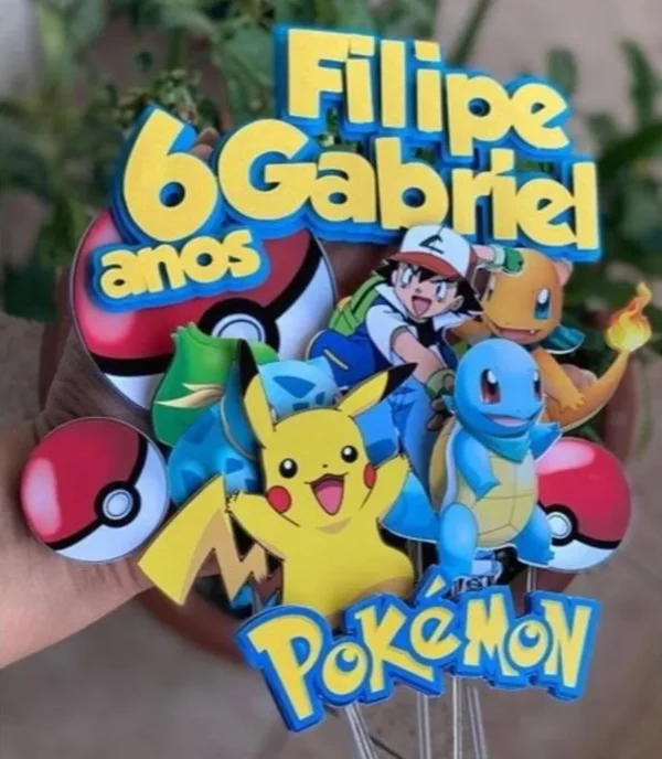 Imagem de Topo de Bolo Tema Pokémon. Arquivo de Corte Studio essencial para decoração de festas de aniversário com este tema. Use como topper de bolo.