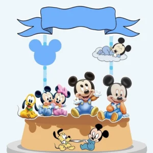 Topo de Bolo Turma do Mickey Baby em Arquivo de Corte Studio. Perfeito para decoração de festas de aniversário infantil. Inclui elementos de topper.