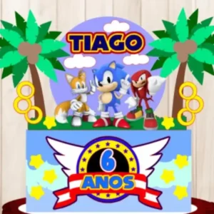 Arquivo de corte topo de bolo tema sonic azul para silhouette studio molde digital para festas e decoracao