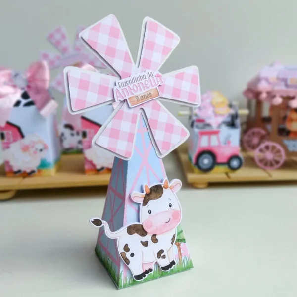 Arquivo digital tema animais da Fazendinha Rosa no formato Studio para topo de bolo, centro de mesa e topper de aniversário.