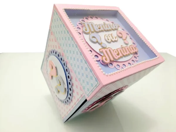 Arquivo caixa explosão chá revelação studio e pdf. Topper, decoração, temas e festas.