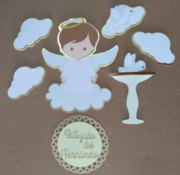 Arquivo silhouette topo bolo batizado menino studio. Topper, decoração, temas e festas.