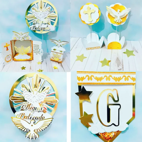 Decoração batizado menino em camadas para Silhouette Studio. Topper, temas, festas e arquivo de corte.