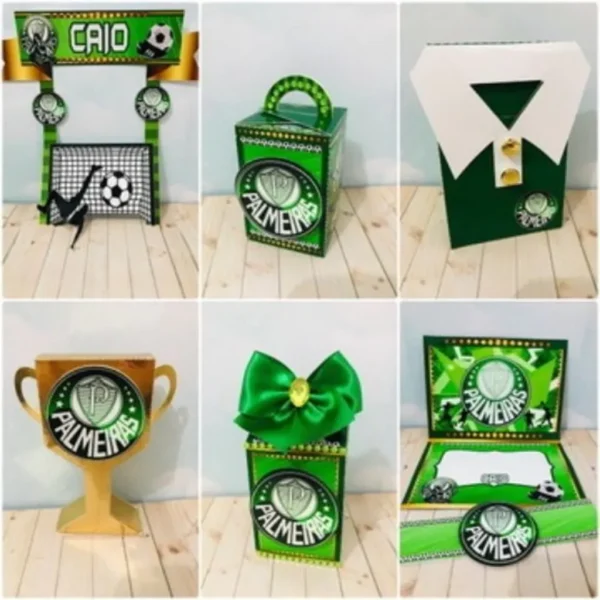 Kit profissional de centro de mesa Palmeiras. Arquivo de corte, topper e festas.