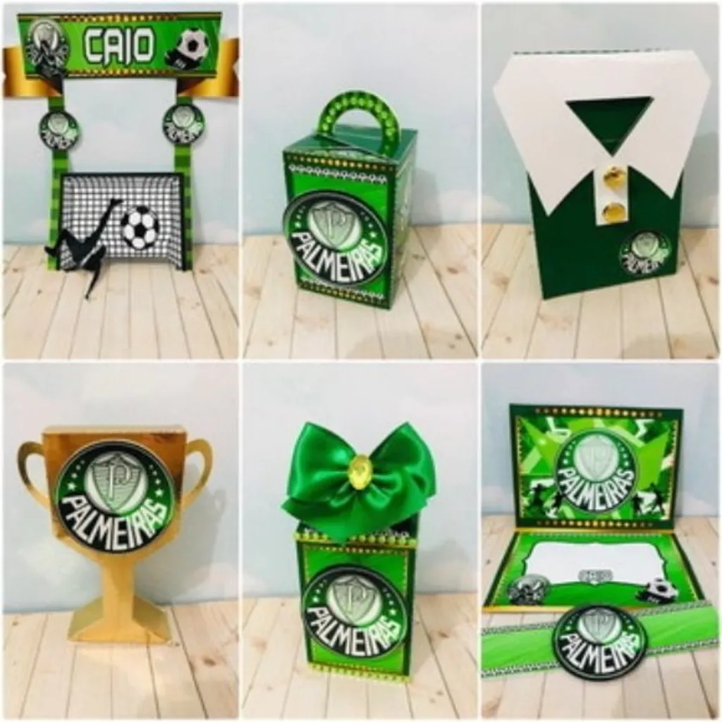 Kit profissional de centro de mesa Palmeiras. Arquivo de corte, topper e festas.