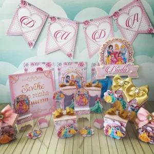 Elementos de decoração Princesas Disney para imprimir. Arquivo de corte, topper e festas.