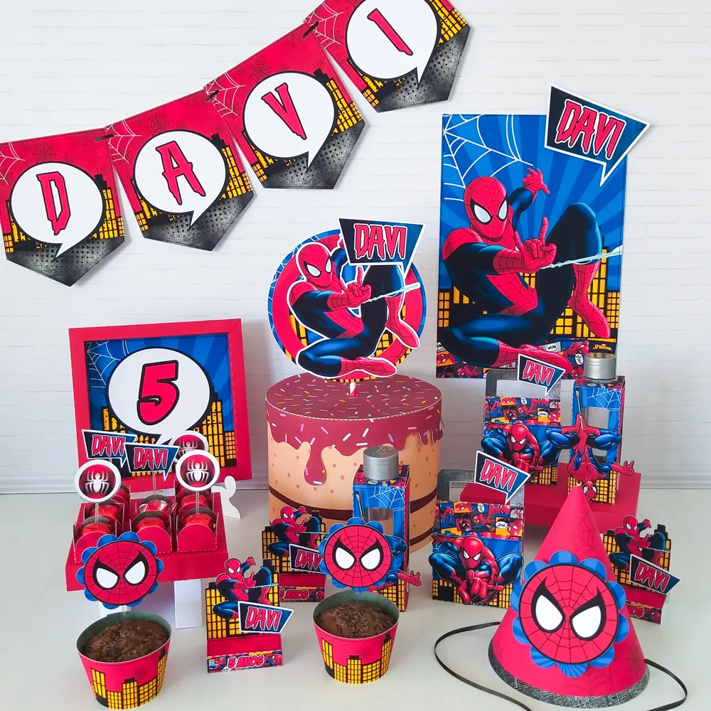 Kit profissional de decoração tema Homem Aranha. Topper, temas, festas e arquivo de corte.