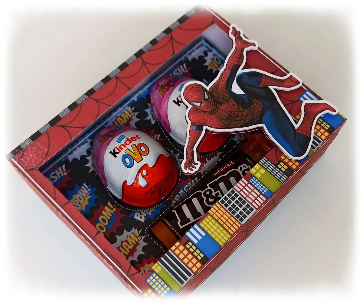 Arquivo de corte kit mini confeiteiro para Kinder Ovo Homem Aranha. Decoração, topper, temas e festas.