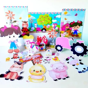 Kit topper de bolo fazendinha 3D camadas. Decoração, temas, festas.