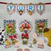 Topo de bolo Fazendinha Masculino, arquivo digital de corte para topper de aniversário e decoração de festa infantil.