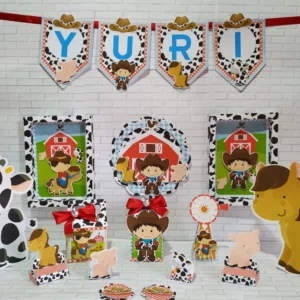 Topo de bolo Fazendinha Masculino, arquivo digital de corte para topper de aniversário e decoração de festa infantil.