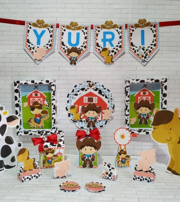 Topo de bolo Fazendinha Masculino, arquivo digital de corte para topper de aniversário e decoração de festa infantil.