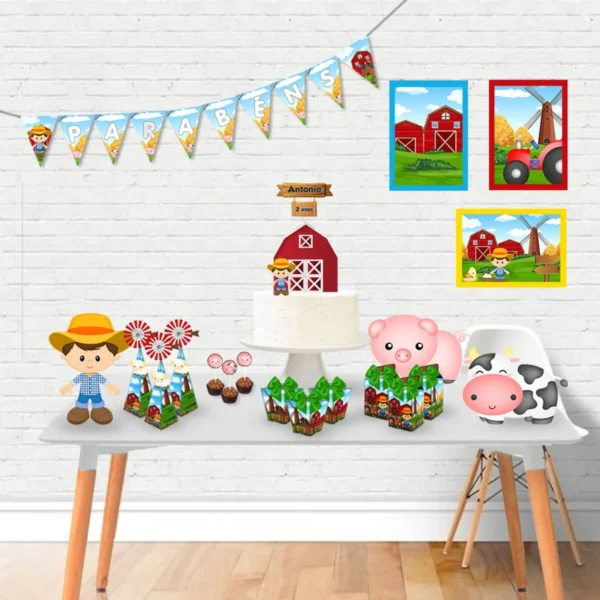 Arquivo digital tema Fazendinha Masculino Simples nos formatos Studio e PDF para topo de bolo, centro de mesa e decoração de festa de aniversário para imprimir.