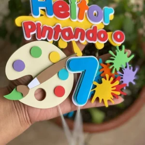 Topo de bolo pintando o 7 para imprimir studio. Topper, decoração, temas e festas.