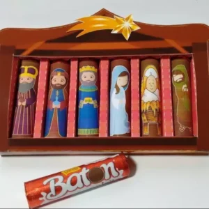 Arquivo digital para caixa de bombom batom tema Presépio de Natal nos formatos Studio e PDF para lembrancinha e decoração natalina para imprimir.