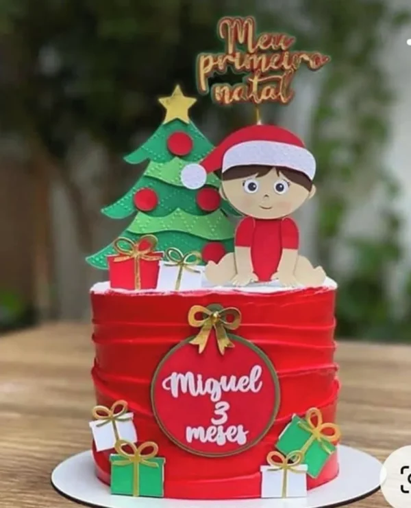 Arquivo digital tema Meu Primeiro Natal no formato Studio para topo de bolo e decoração de festa natalina infantil para imprimir e recortar.
