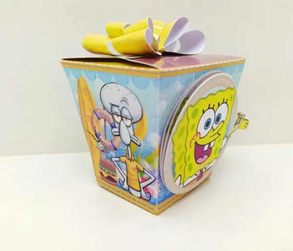 Arquivo de corte para caixas e decoração simples temática Bob Esponja nos formatos Studio, PNG e PDF, ideal para festas de aniversário econômicas.